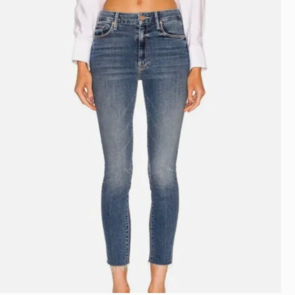 MOTHER high waisted the looker ankle fray Walking on Coals blue skinny jeans 25